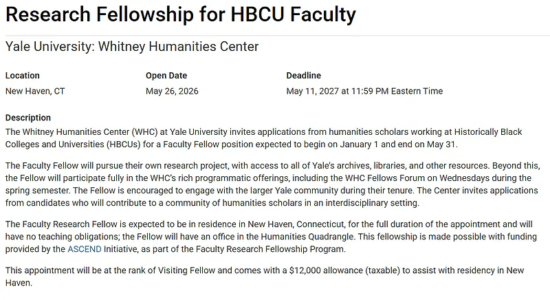 Research Fellowship for HBCU Faculty 2027