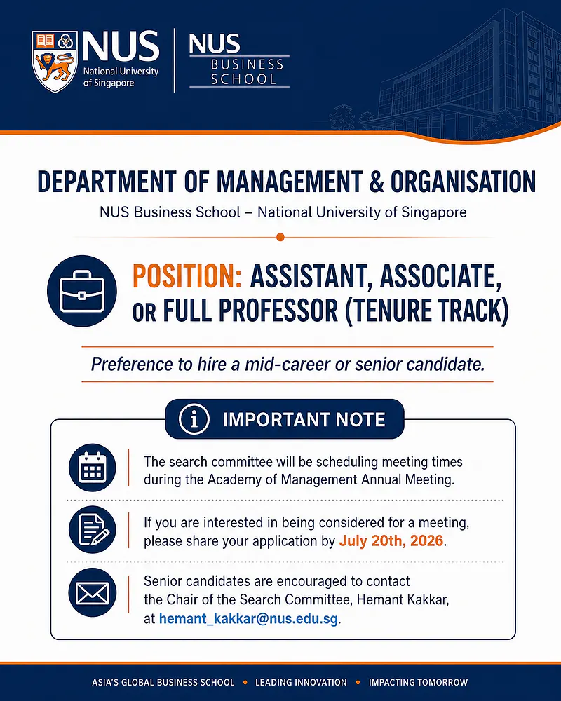 NUS Business School Open-Rank Faculty Recruitment 2026