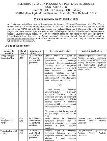 Research Project Recruitment 2026 at ICAR-IARI, New Delhi – PPA & Young Professional Positions