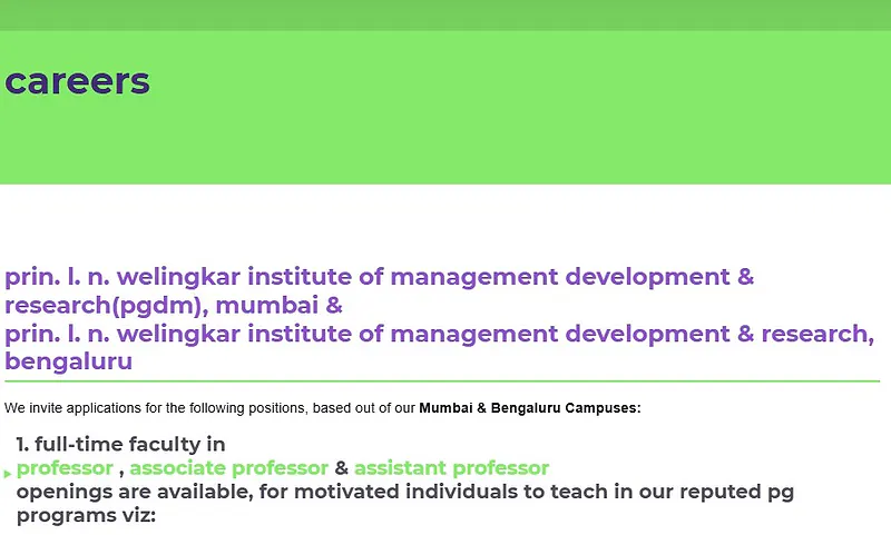 Faculty Recruitment 2026: Welingkar Institute of Management (WeSchool)