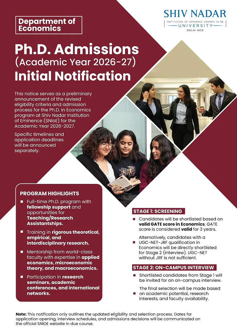 Ph.D. in Economics Admissions 2026–27 | Shiv Nadar Institution of Eminence (Delhi NCR)