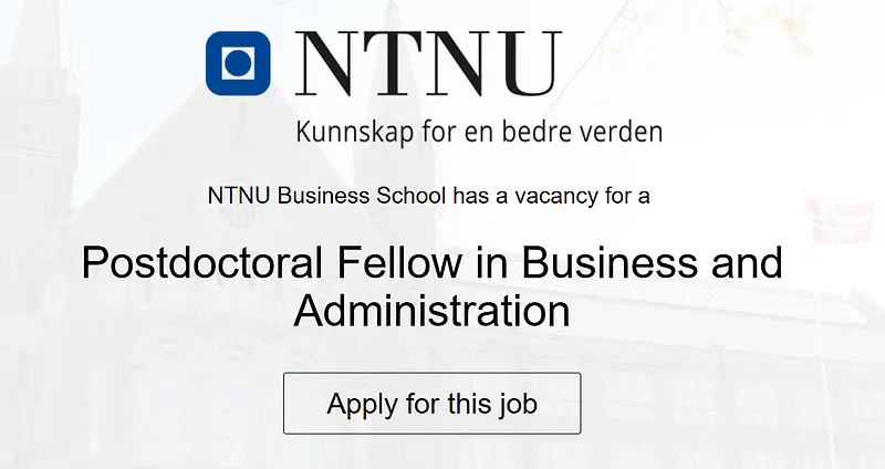 NTNU Postdoctoral Fellowship 2026 in Business and Administration
