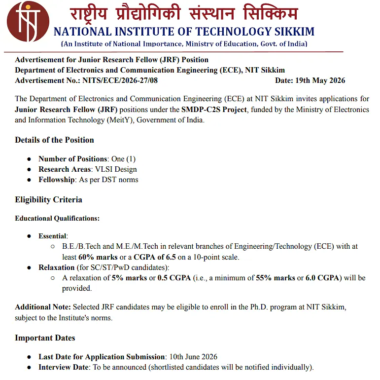  NIT Sikkim Recruitment 2026