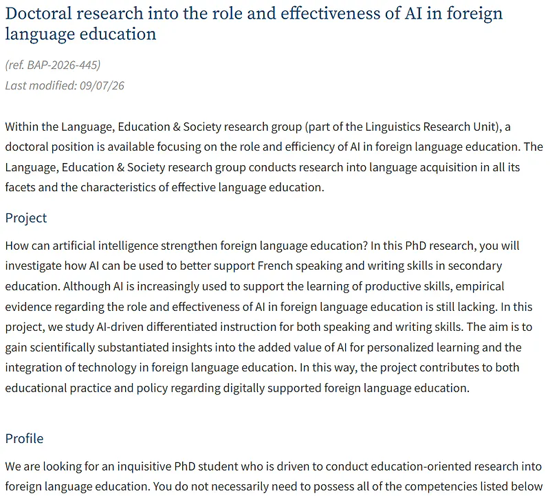 Doctoral Research on AI in Foreign Language Education