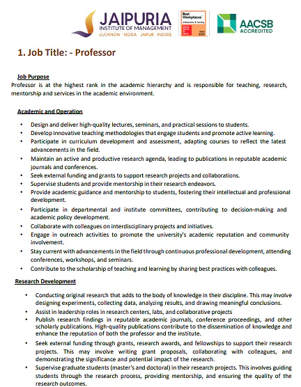 Professor Recruitment – Jaipuria Institute of Management