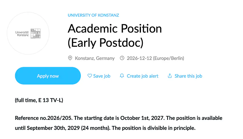 Postdoctoral Research Opportunity: Academic Position (Early Postdoc) – University of Konstanz