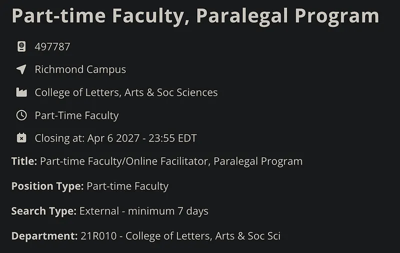 Part-time Faculty / Online Facilitator, Paralegal Program – Eastern Kentucky University