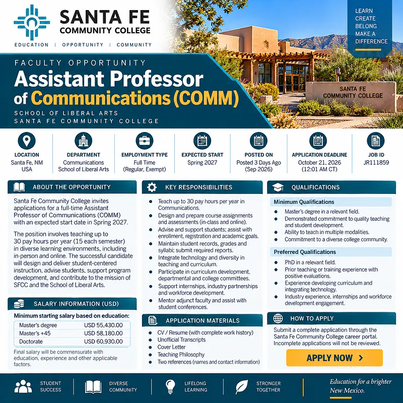 Assistant Professor – Communications (COMM) – Santa Fe Community College
