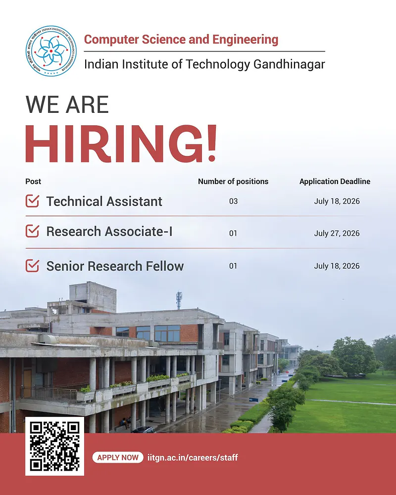IIT Gandhinagar Recruitment 2026 | Technical Assistant, Research Associate-I & Senior Research Fellow Vacancies