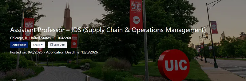 Assistant Professor – IDS (Supply Chain & Operations Management) – University of Illinois Chicago