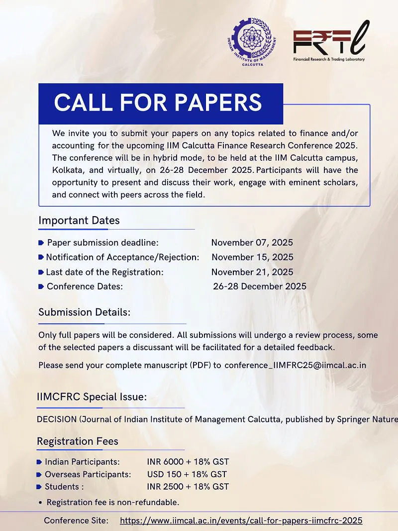 IIM Calcutta Finance Research Conference 2025 – Submit Your Papers Now