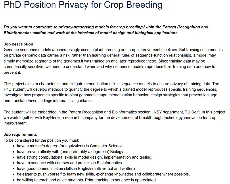 TU Delft PhD Position 2026 | Privacy-Preserving AI for Crop Breeding