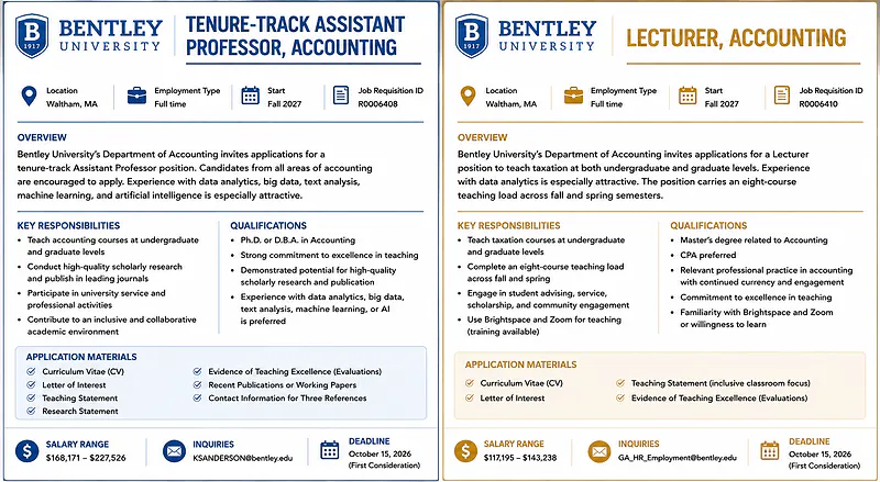 Faculty Opportunities: Accounting – Bentley University