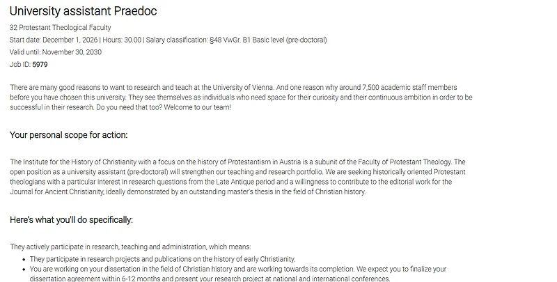 University of Vienna Pre-Doctoral Assistant Recruitment 2026