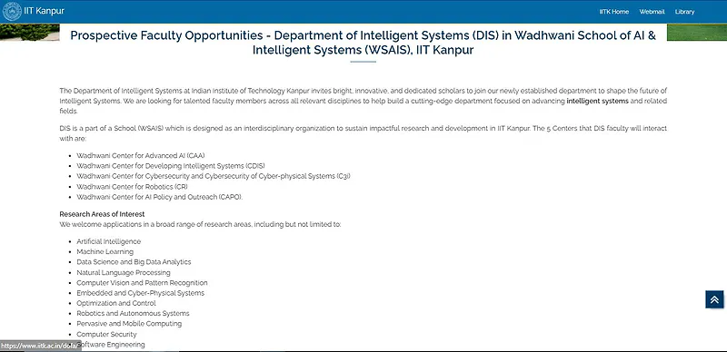 Faculty Recruitment 2026: Indian Institute of Technology (IIT) Kanpur