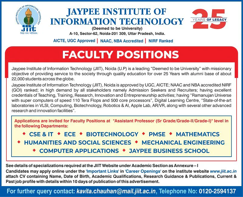 Jaypee Institute of Information Technology (JIIT) Faculty Recruitment 2026