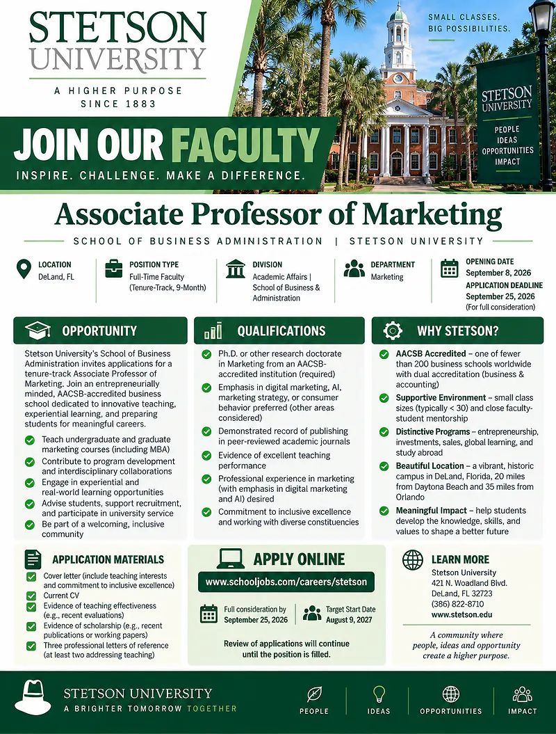 Associate Professor of Marketing – Stetson University