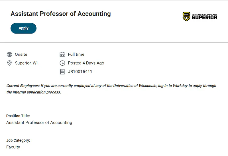 Assistant Professor of Accounting – University of Wisconsin-Superior