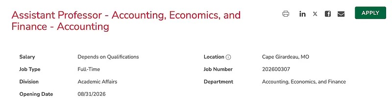 Assistant Professor – Accounting – Southeast Missouri State University