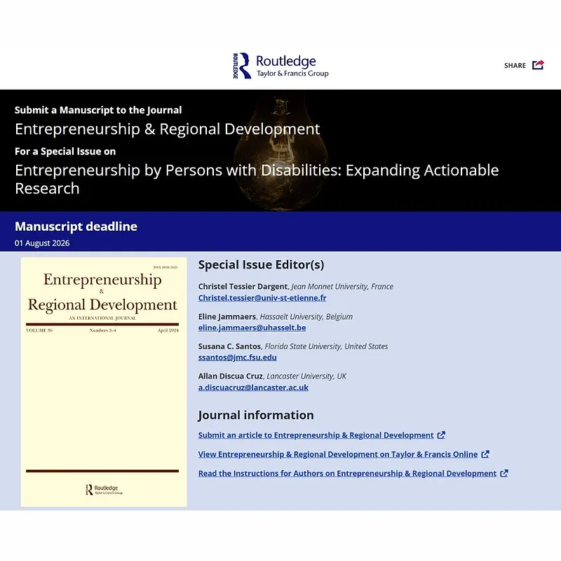 Entrepreneurship by Persons with Disabilities: Expanding Actionable Research