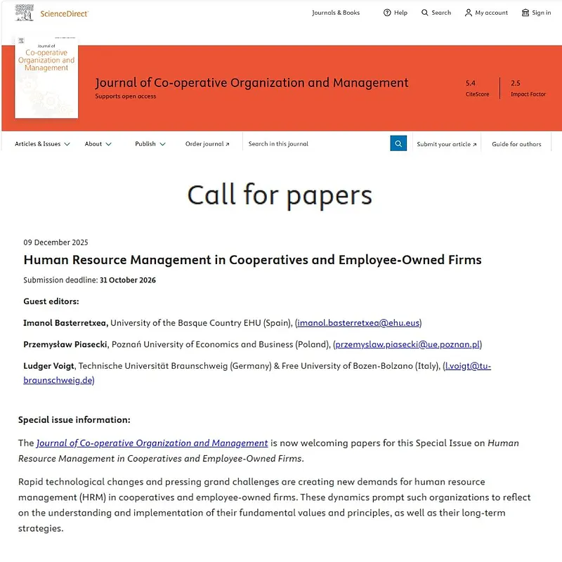 Human Resource Management in Cooperatives and Employee‑Owned Firms”