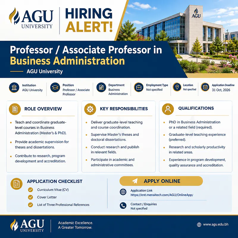 Professor / Associate Professor in Business Administration – AGU University