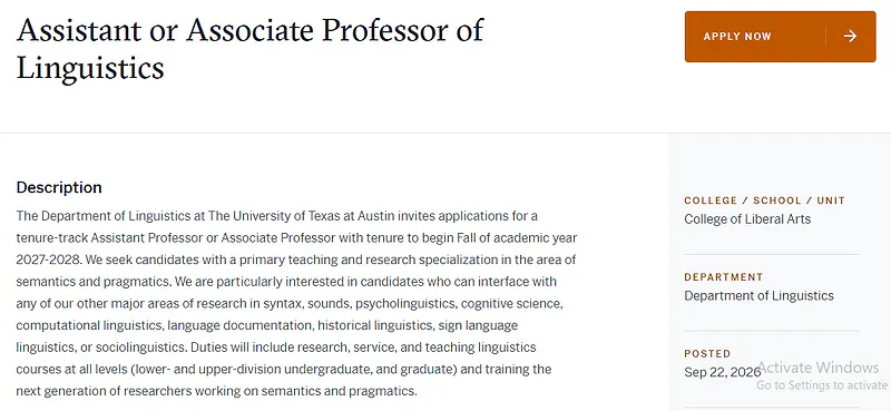 Assistant or Associate Professor of Linguistics – The University of Texas at Austin