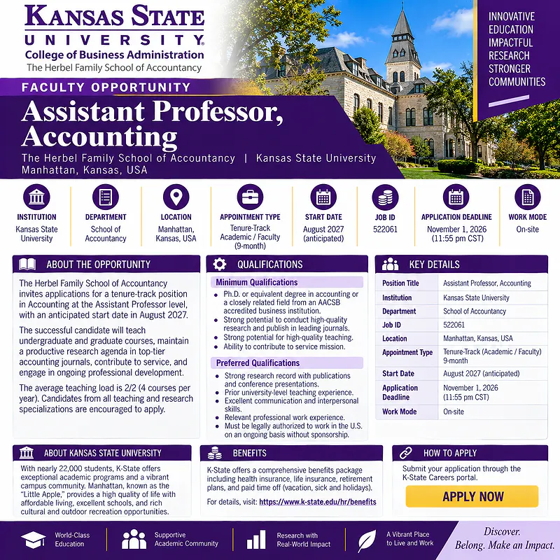 Assistant Professor of Accounting – Kansas State University