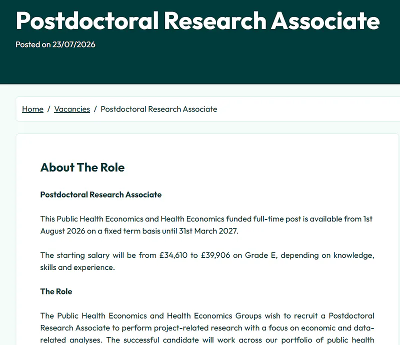 University of Exeter Postdoctoral Research Associate Recruitment 2026