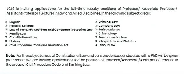 Faculty Recruitment 2026 | Jindal Global Law School (JGLS)