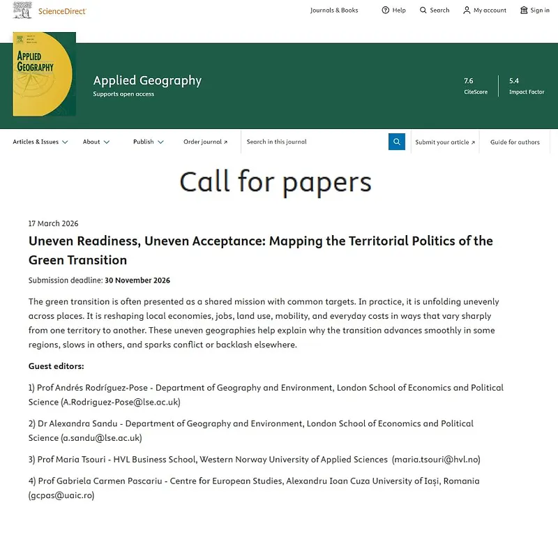 "Uneven Readiness, Uneven Acceptance: Mapping the Territorial Politics of the Green Transition"
