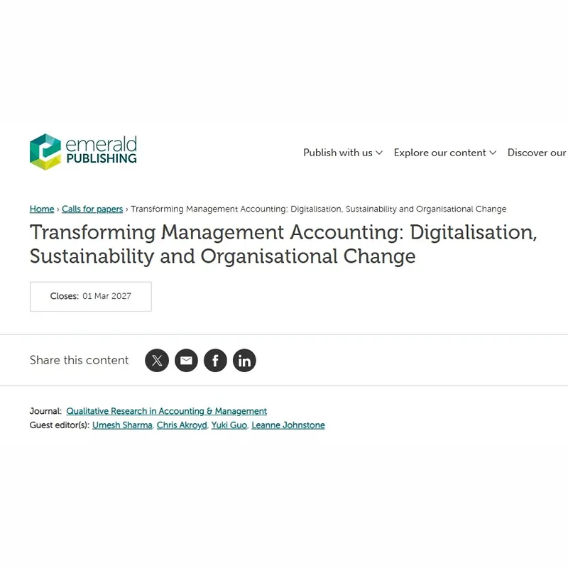 Transforming Management Accounting: Digitalisation, Sustainability and Organisational Change