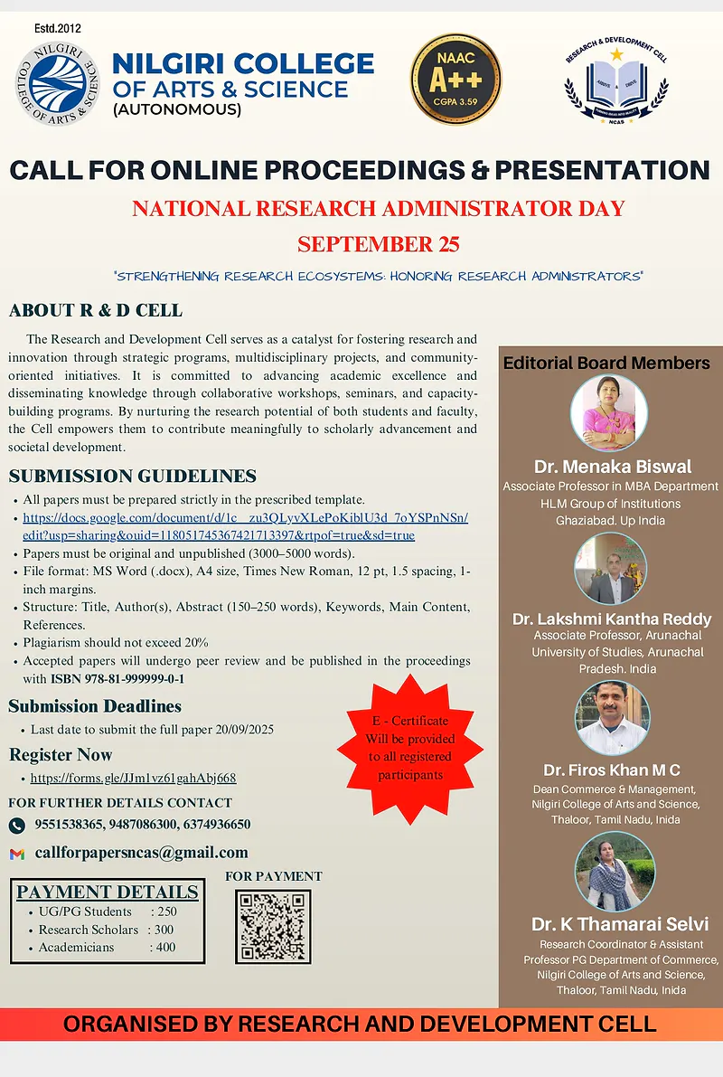 📢 Call for Online Proceedings & Presentation National Research Administrator Day – September 25