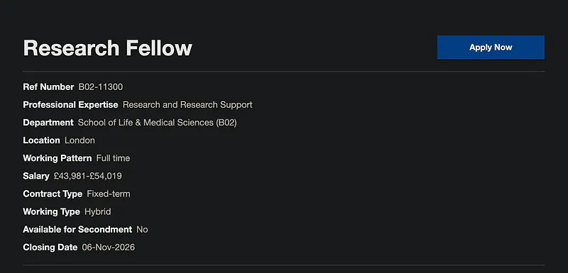 Postdoctoral Research Opportunity: Research Fellow – University College London