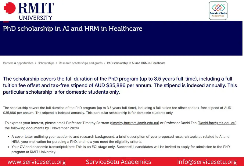 Apply Now: Fully Funded PhD in AI & HRM in Healthcare at RMIT University