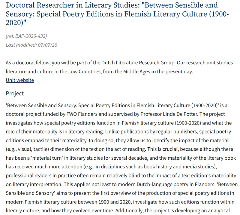 Doctoral Researcher in Literary Studies at KU Leuven | Fully Funded PhD Opportunity in Belgium