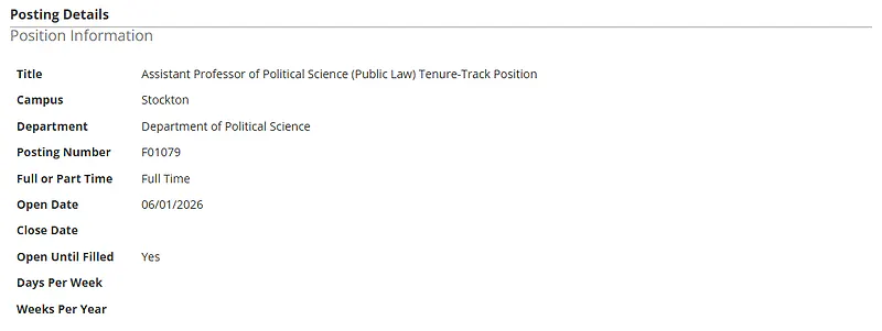 Assistant Professor of Political Science (Public Law) – University of the Pacific