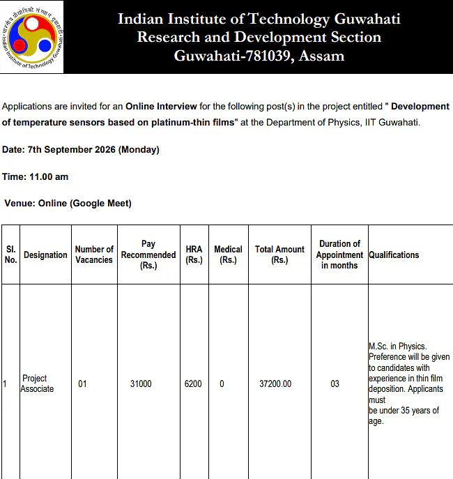 Project Associate Recruitment 2026 at IIT Guwahati | Apply Now