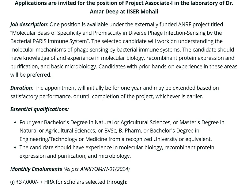 IISER Mohali Recruitment 2026: Project Associate-I Vacancy under ANRF-Funded Research Project