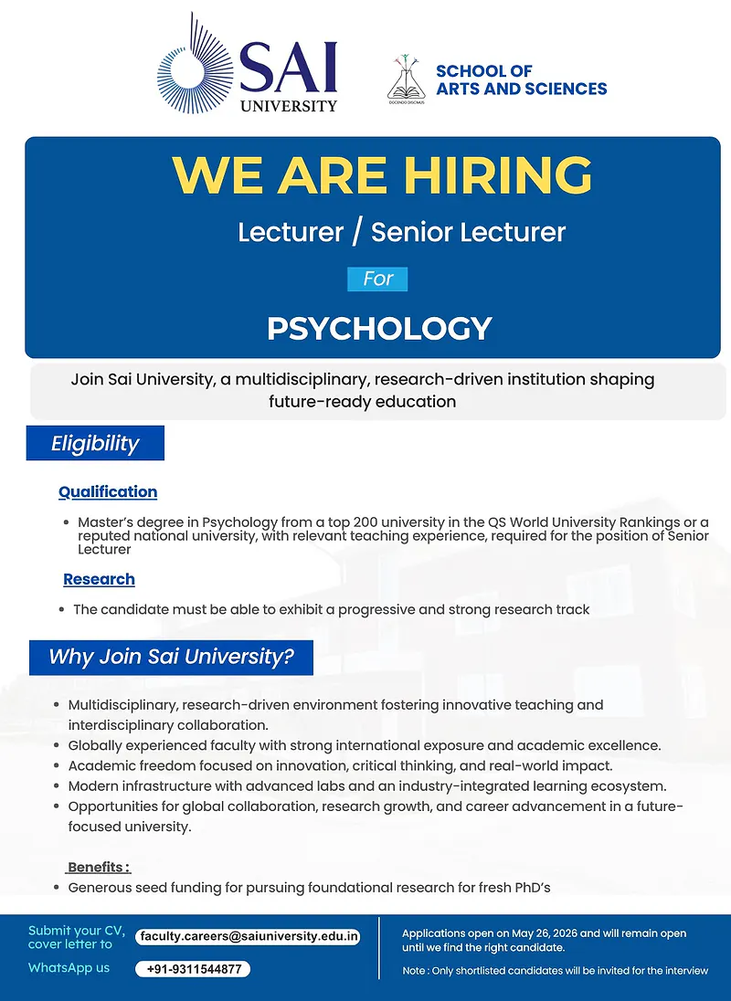 Lecturer/Senior Lecturer | Sai University