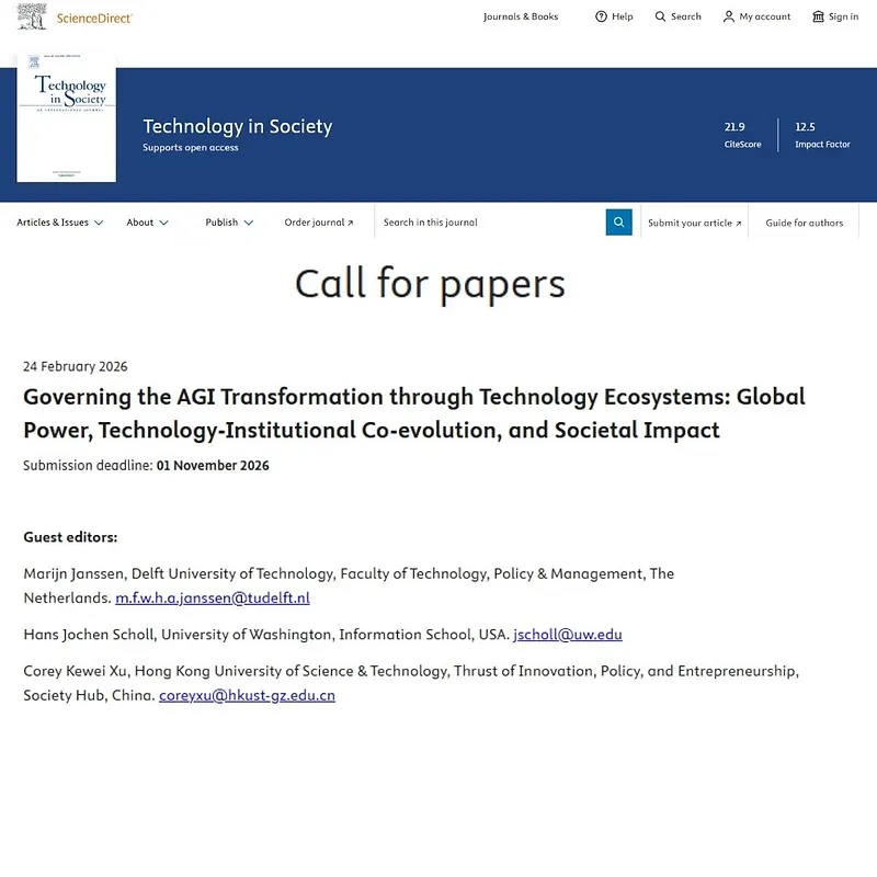 Governing the AGI Transformation through Technology Ecosystems: Global Power, Technology–Institutional Co‑evolution, and Societal Impact