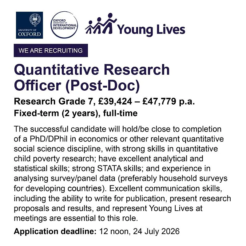 Quantitative Research Officer (Post-doc), Young Lives