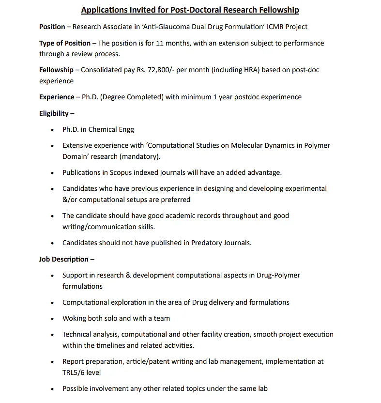  Research Associate Vacancy under ICMR Project