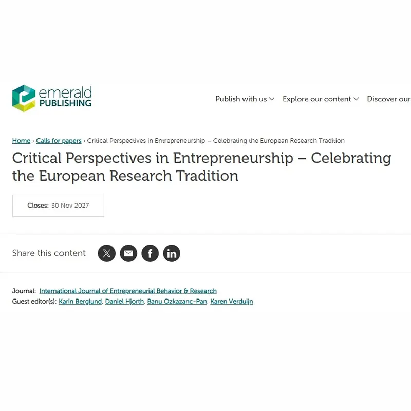Critical Perspectives in Entrepreneurship – Celebrating the European Research Tradition