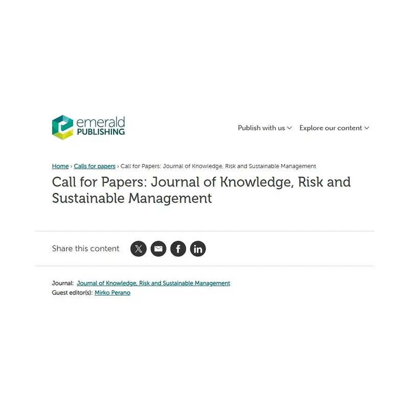 Call for Papers: Journal of Knowledge, Risk and Sustainable Management