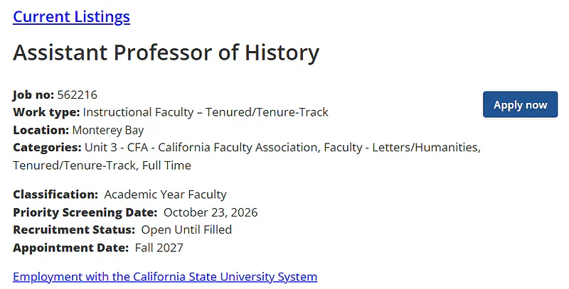 Assistant Professor of History – California State University, Monterey Bay