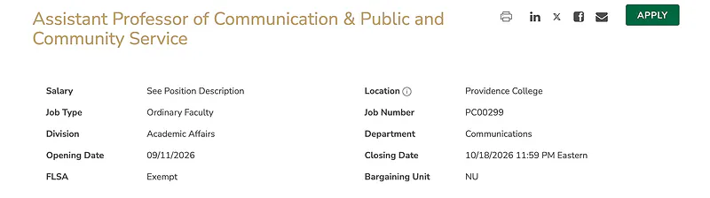 Assistant Professor of Communication & Public and Community Service – Providence College