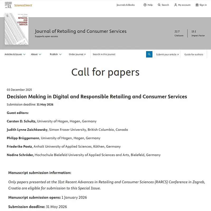 Decision Making in Digital and Responsible Retailing and Consumer Services”*