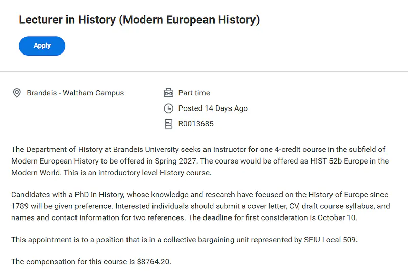 Lecturer in History (Modern European History) – Brandeis University