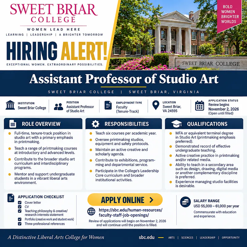 Assistant Professor of Studio Art – Sweet Briar College